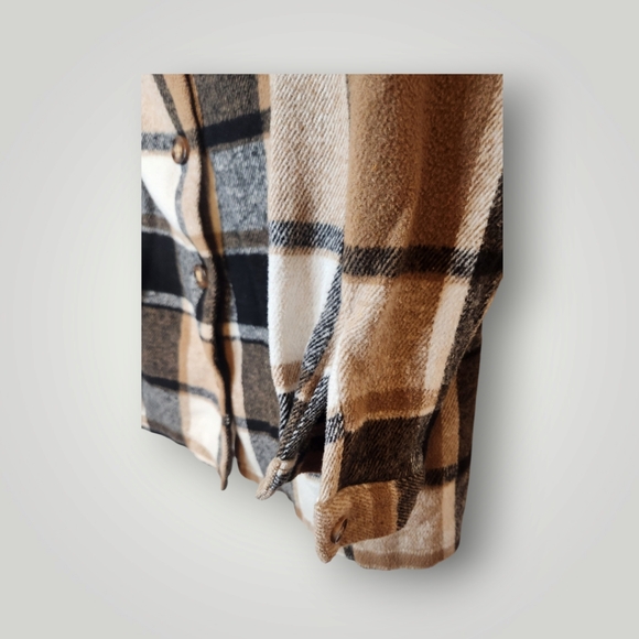 Pretty garden Plaid Flannel Shacket Women Large Brown Button Up Oversize… - Picture 11 of 15